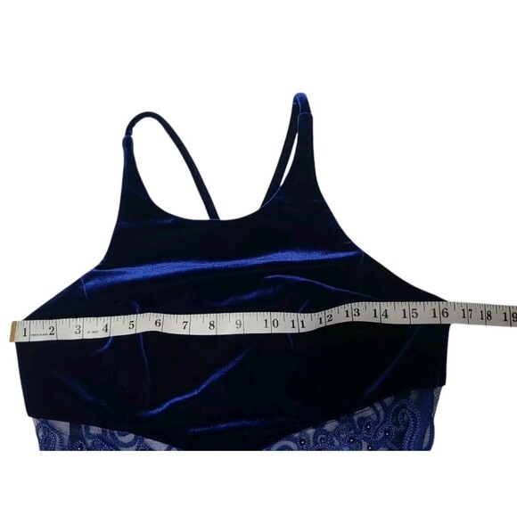 Bari Jay Dress Women's 9/10 Blue Velvelt Illusion Beaded Halter Holiday Maxi - Picture 7 of 10